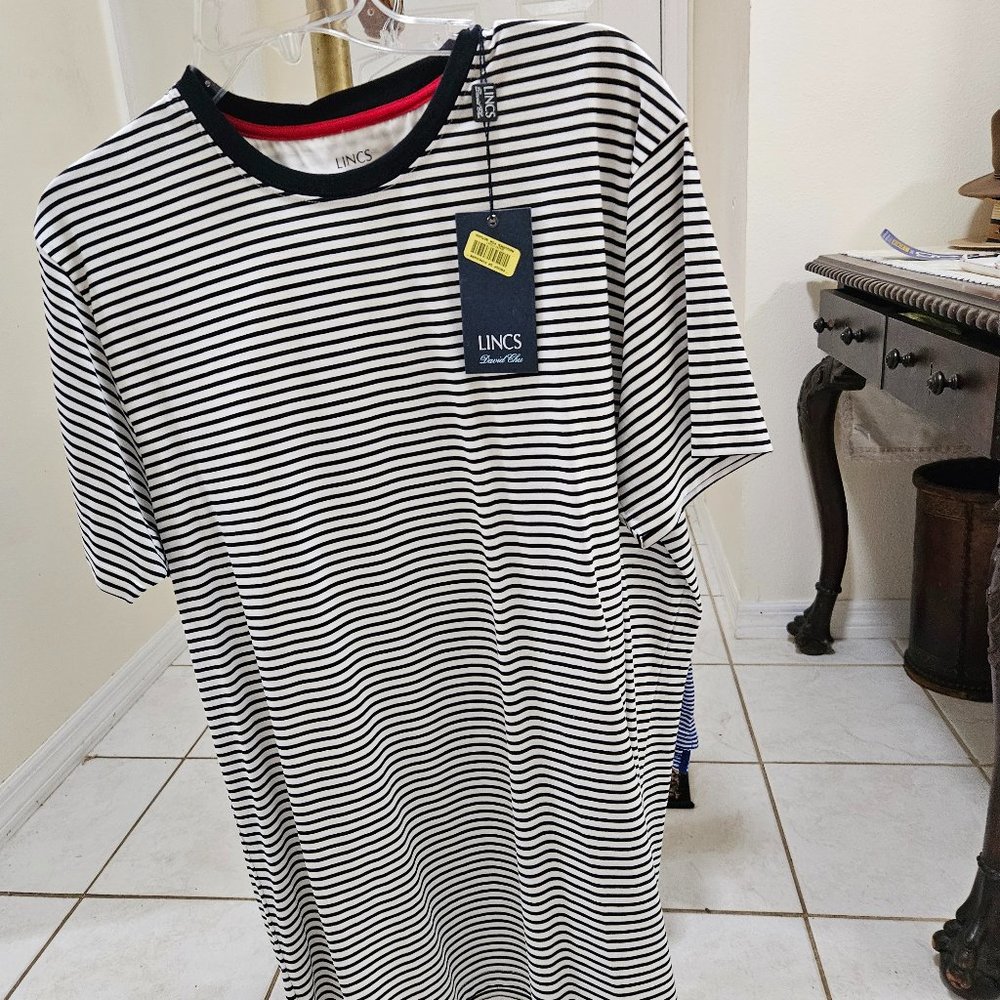 Davis Chu Lincs stripe T-shirt , blue and white Size large  NWT